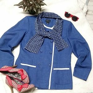 Leslie Fay Blue Blazer with Scarf. EUC. Size 12